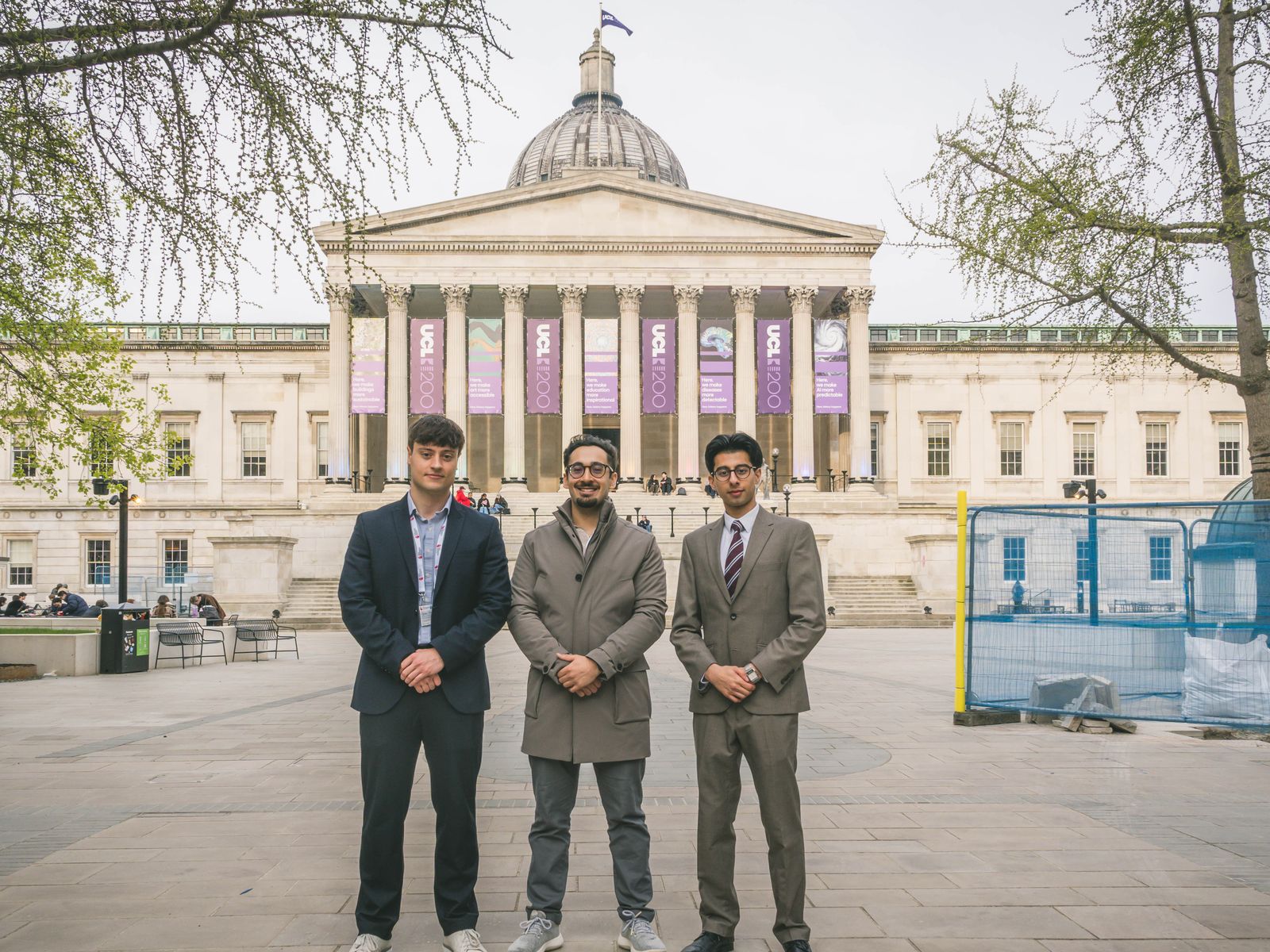 Organisers outside the UCL portico at BUCA, photographed by Kyros